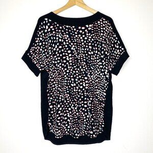 NWT Chico's Travelers Large 2 Tossed Dots Black White Red Block Top Short Sleeve